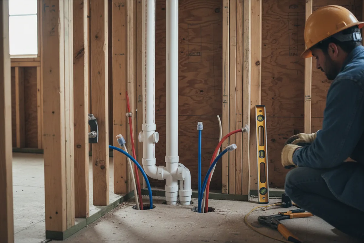 Drain and supply rough-in during Toilet Repair and Installation in Oak Hall