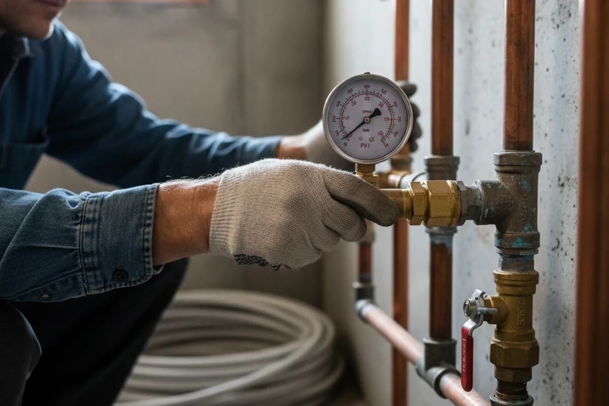 Pressure testing a repaired line during Water Line Repair in Oak Hall